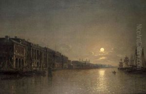 Somerset House And The Thames By Moonlight by Henry Pether