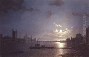 Westminster From The Thames by Henry Pether