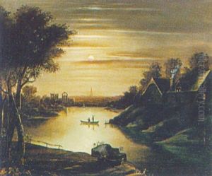 Punting By Moonlight, A Cathedral Spire In The Distance