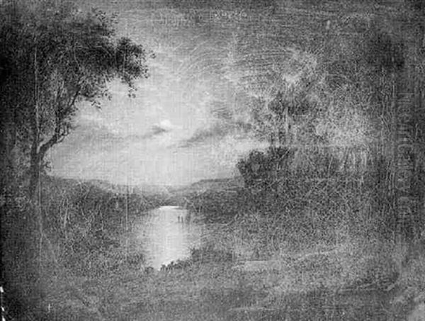 A Moonlit River With Figures Fishing Before A Castle - view 1