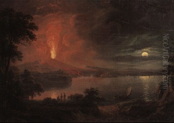 View Of The Eruption Of Mount Vesuvius By Moonlight - view 1