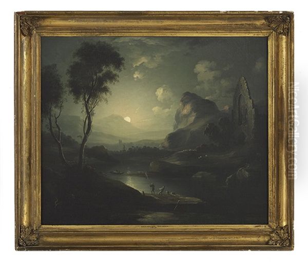 Moonlight Riverscape With Figures And Ruins - view 1