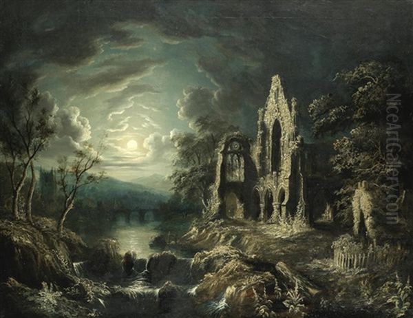 Moonlit Landscape With Ruined Priory, River And Church - view 1