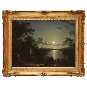 Moonlight Scene With Figures On A Lake