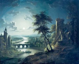 Rivierlandschap Bij Maanlicht
