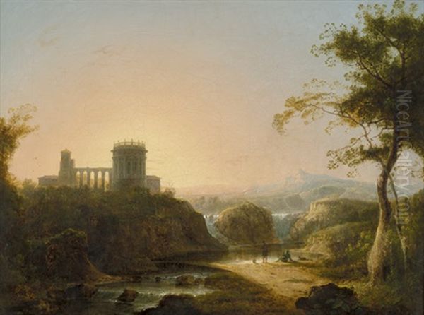 Zwei Fischer In Einer Flusslandschaft Mit Architekturcapriccio - view 1