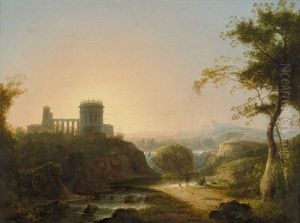 Zwei Fischer In Einer Flusslandschaft Mit Architekturcapriccio