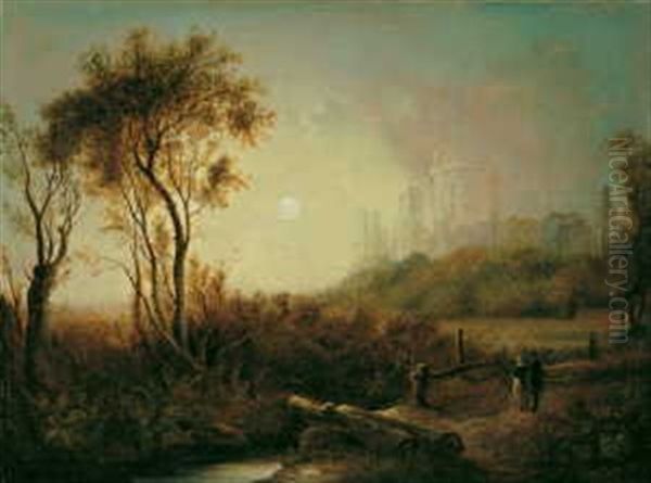 Vollmondbeschienene Landschaft Mit Windsor Castle - view 1