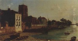 Moonlit Harbour With Figures by Sebastian Pether