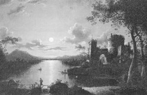A Moonlit Landscape With A Castle By A River by Sebastian Pether