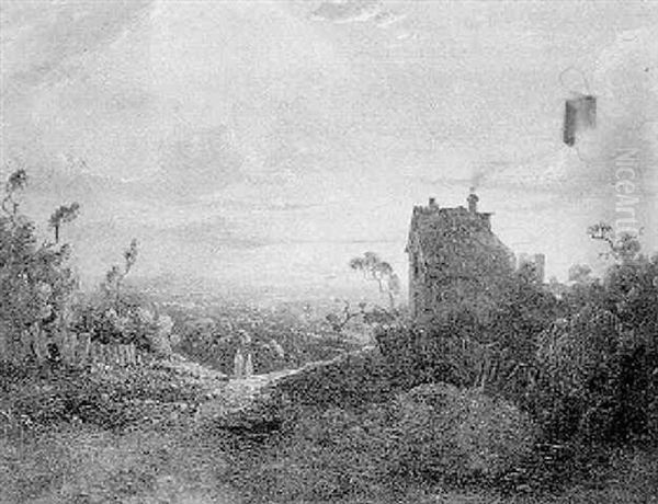 Figures In A Landscape At Sunset - view 1