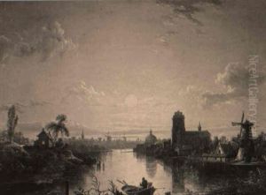 A Dutch Canal Scene By Moonlight by Sebastian Pether