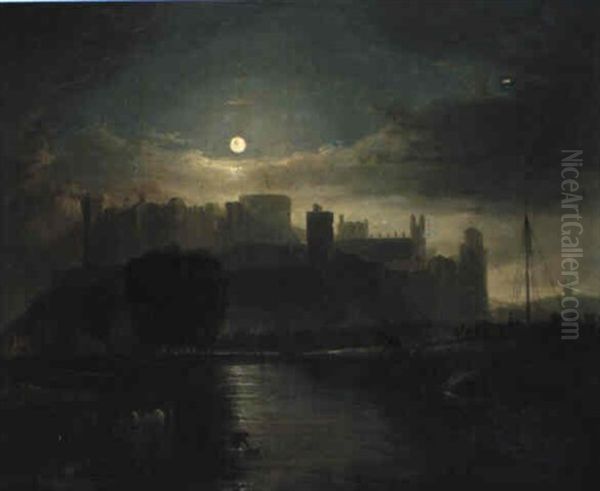 A View Of Windsor Castle, From The River Thames: Moonlight - view 1