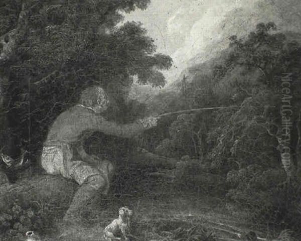 Angler With His Dog By A River - view 1