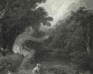 Angler With His Dog By A River Angler With His Dog By A River