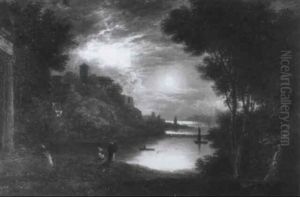 Moonlit River Landscape With Figures Moonlit River Landscape With Figures