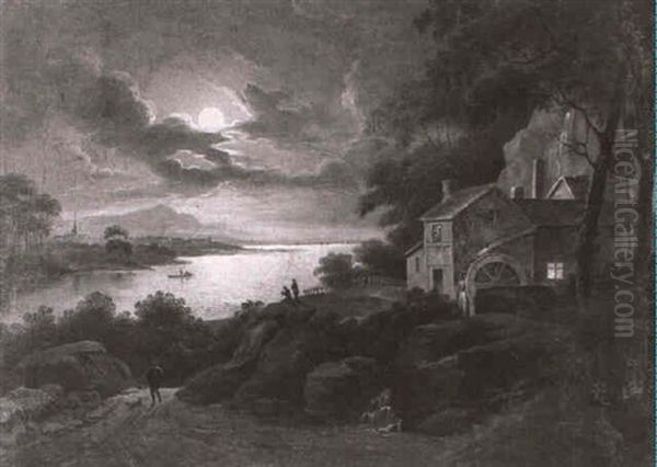 A Moonlit Coastal Landscape With A Mill - view 1