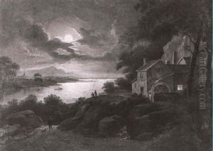 A Moonlit Coastal Landscape With A Mill by Sebastian Pether