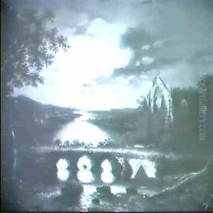 A Moonlit River Landscape With An Abbey Ruin by Sebastian Pether