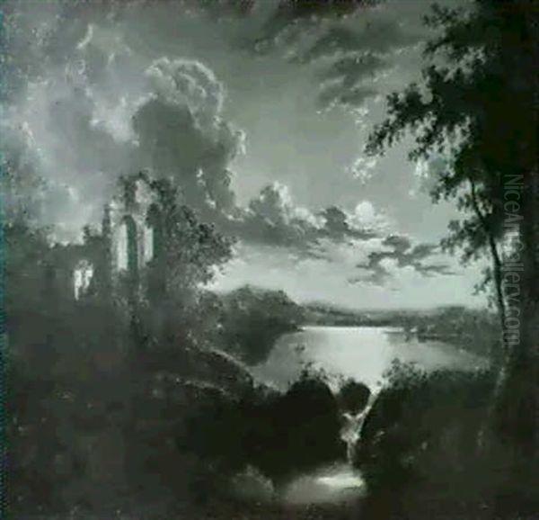 Seelandschaft Mit Einer Ruine Im Mondlicht - view 1