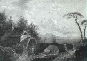 Figures On A Bridge By A Watermill, A Landscape Beyond by Sebastian Pether