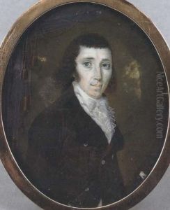 Portrait Of A Member Of The Russell Family In A Brown Coat, Blue And White Striped Waistcoat And Lace Cravat