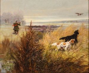 Jager Mit Hunden Auf Entenjagd Im Schilf by Eugene Petit