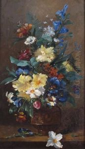Still Life Of Spring Flowers In An Urn by Eugene Petit