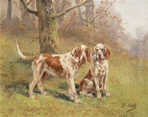 French Setters In The Field by Eugene Petit