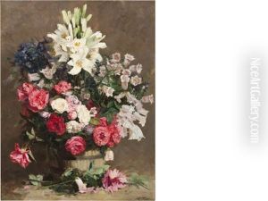 A Bouquet Of Roses And Lilies by Eugene Petit