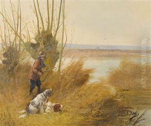 Der Jager Mit Seinen Hunden Auf Der Pirsch by Eugene Petit