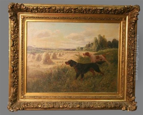 Deux Chiens Dans Un Champ Avec Des Meules - view 1