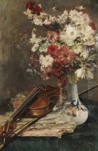 Blumenstilleben In Chinesischer Vase Mit Violine by Eugene Petit