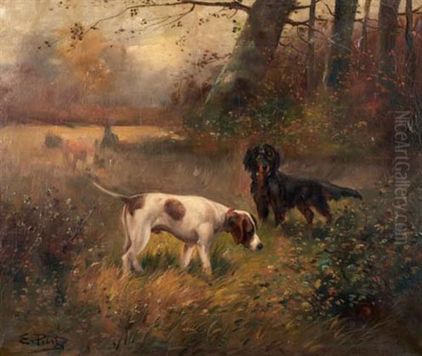 Les Deux Chiens En Arret Sur Un Faisan - view 1