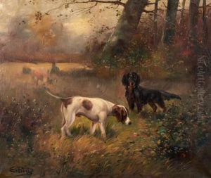Les Deux Chiens En Arret Sur Un Faisan by Eugene Petit
