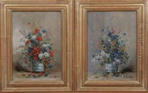 Wild Flowers In Vases (+ Another; 2 Works) by Eugene Petit