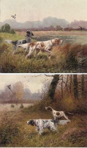 Chiens De Chasse A L'arret (+ Another Similar; Pair) by Eugene Petit