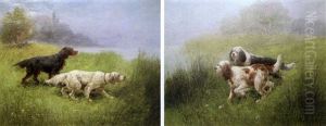 Chiens De Chasse A L'arret (+ Another, Similar; Pair) by Eugene Petit