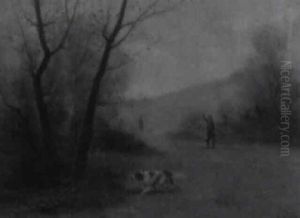 Hunters With Dogs In Landscape by Eugene Petit