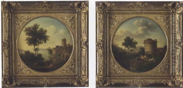 An Italianate Landscape With Travelers; An Italianate Landscape With A Shepherd And His Flock By A Stream - view 1
