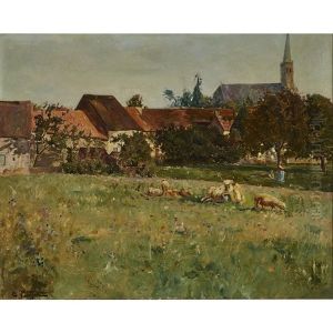 A Village Pasture With Cows by Edmond Marie Petitjean