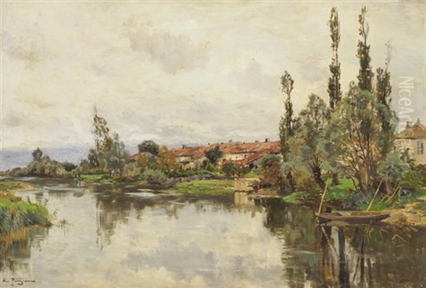 Flusslandschaft Mit Am Ufer Gelegenem Dorf - view 1
