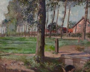 Champs En Lisiere De Village by Edmond Marie Petitjean