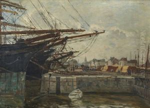 Un Coin De Port by Edmond Marie Petitjean