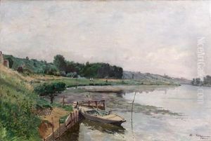 Voiliers Amarres by Edmond Marie Petitjean