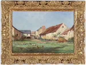 Bauernhof Mit Huhnern In Der Mittagssonne
