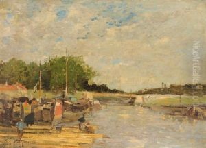 Flusslandschaft Mit Schiffsanlegestelle