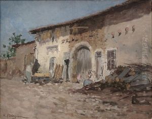 Entree De Ferme En Lorraine by Edmond Marie Petitjean