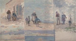 Pecheurs Et Vues De Mer (5 Works On 1 Canvas) by Edmond Marie Petitjean