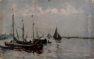Voiliers Au Mouillage by Edmond Marie Petitjean